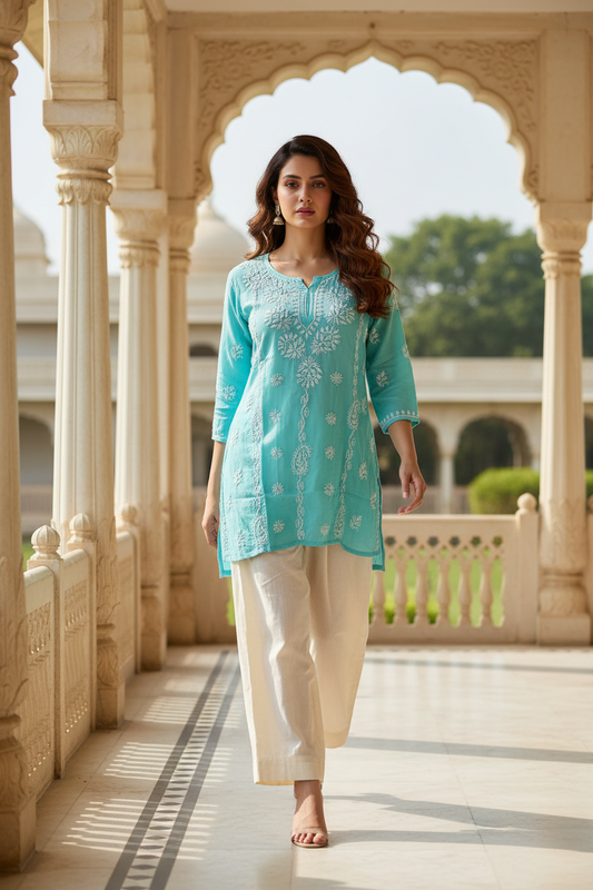 Modal Short Kurti-Sky Blue