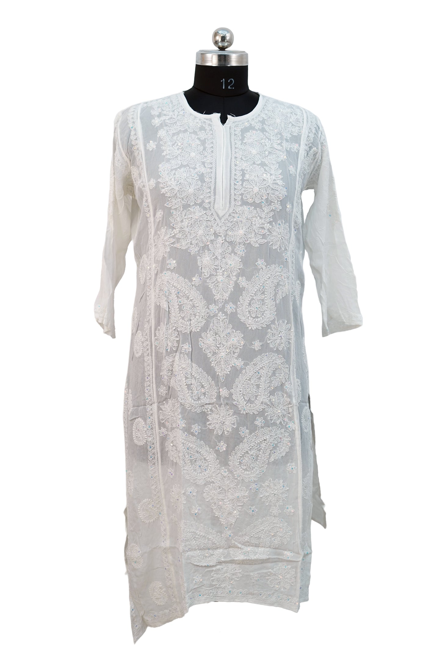 Pure Shiffon Jaal with sequence-White Kurti