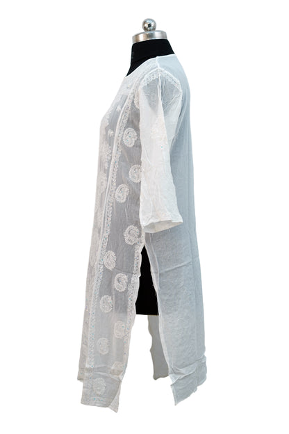 Pure Shiffon Jaal with sequence-White Kurti