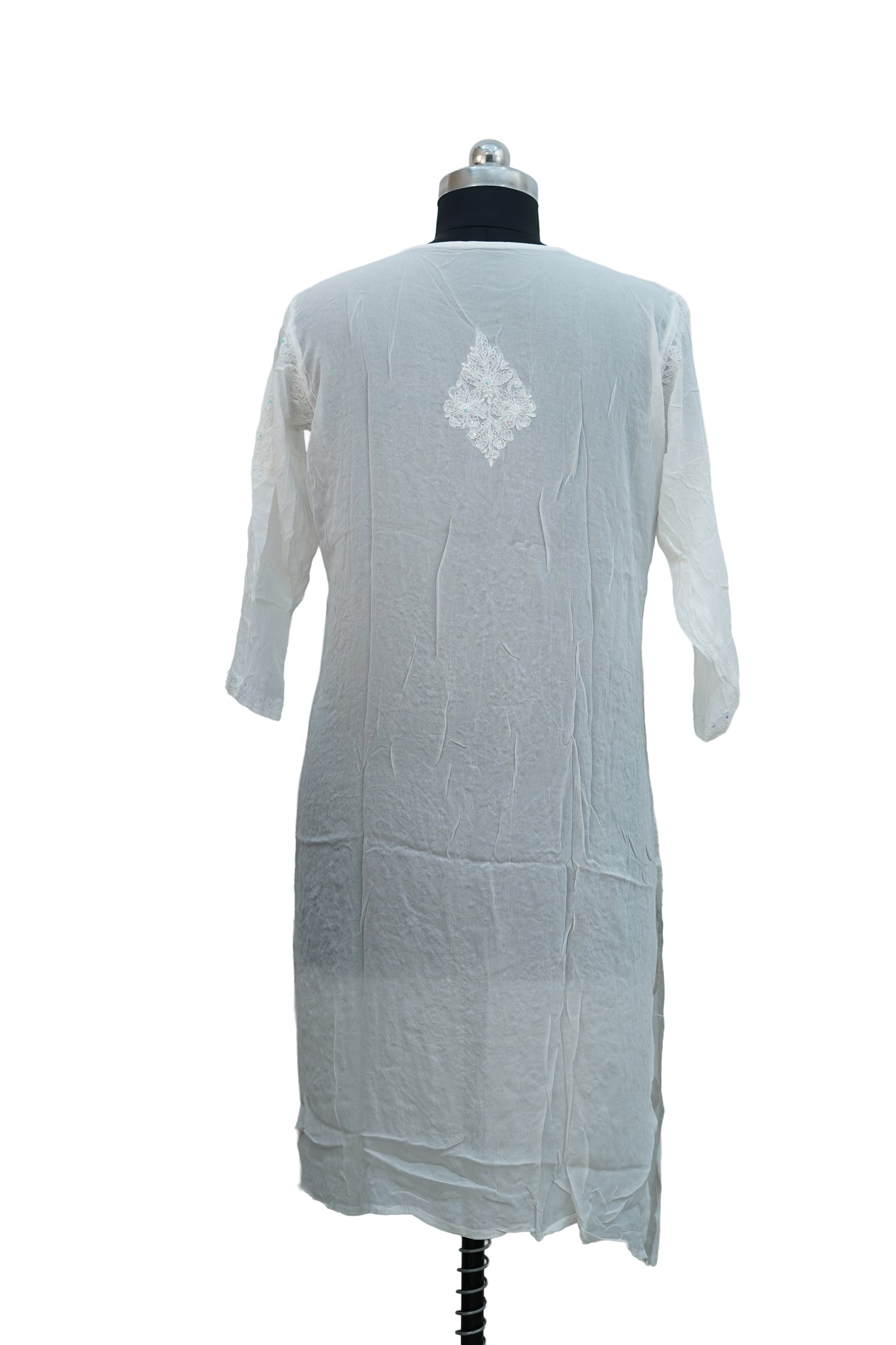 Pure Shiffon Jaal with sequence-White Kurti