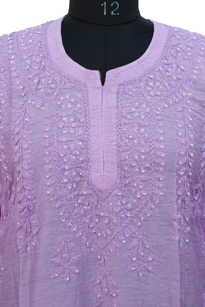 Chanderi Silk Chikankari with Sequence-Purple Kurti