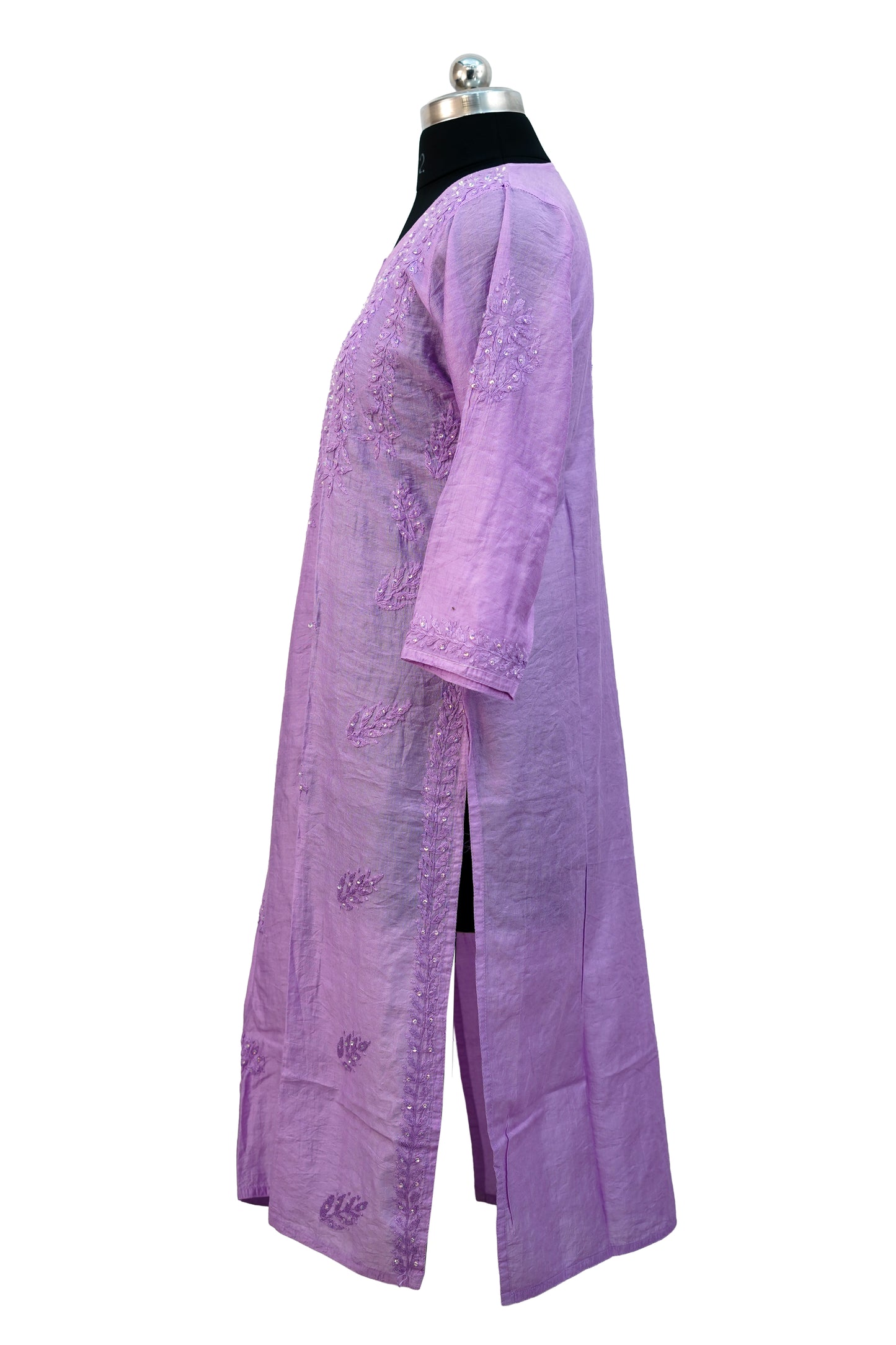 Chanderi Silk Chikankari with Sequence-Purple Kurti
