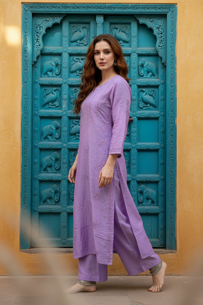 Chanderi Silk Chikankari with Sequence-Purple Kurti