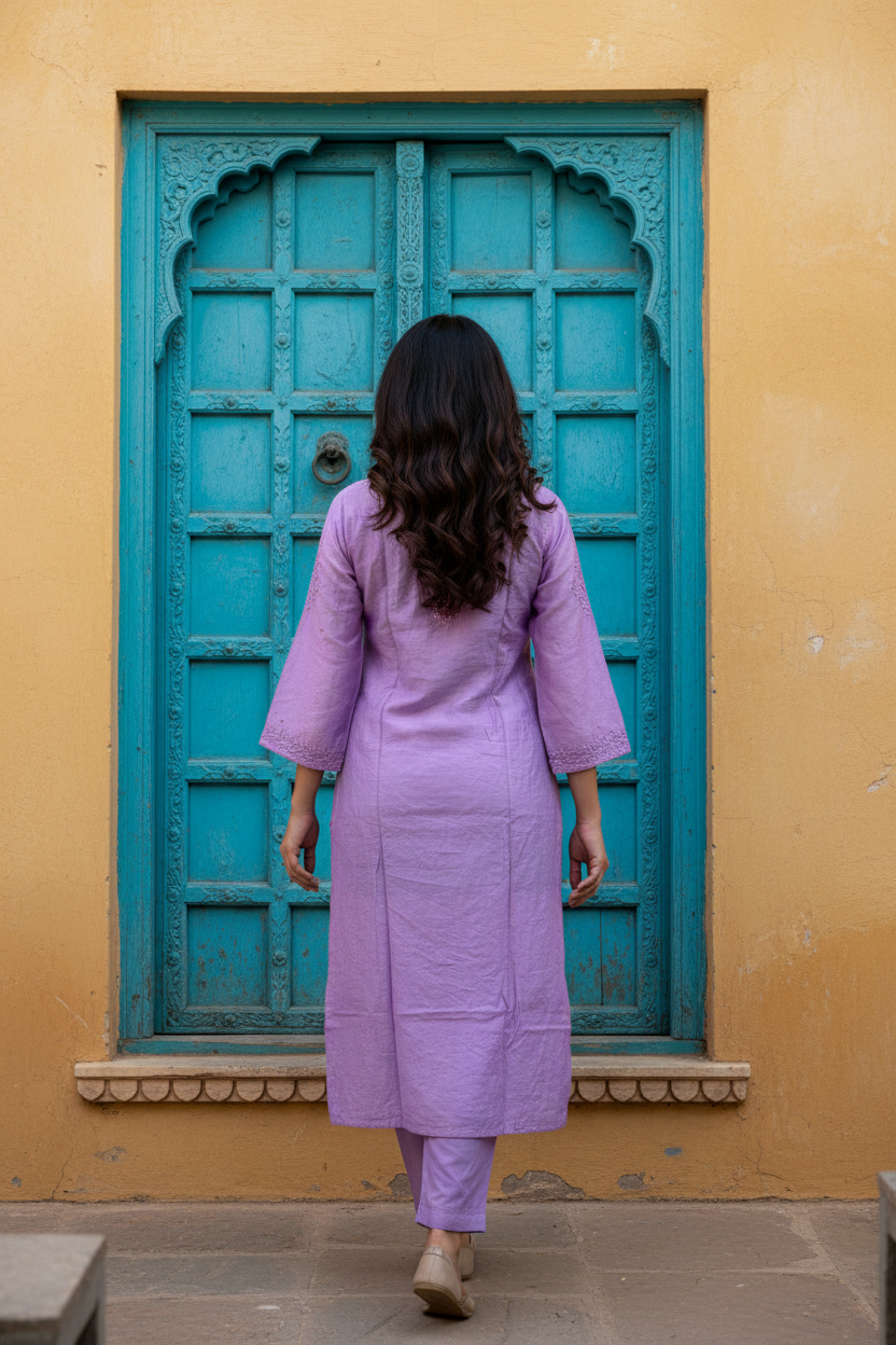 Chanderi Silk Chikankari with Sequence-Purple Kurti