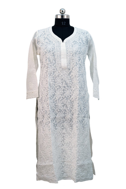 Cotton Jaal Chikenkari-White Kurti