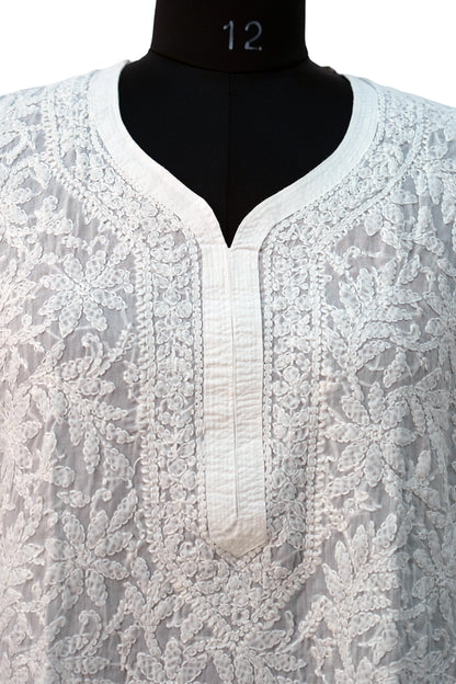 Cotton Jaal Chikenkari-White Kurti