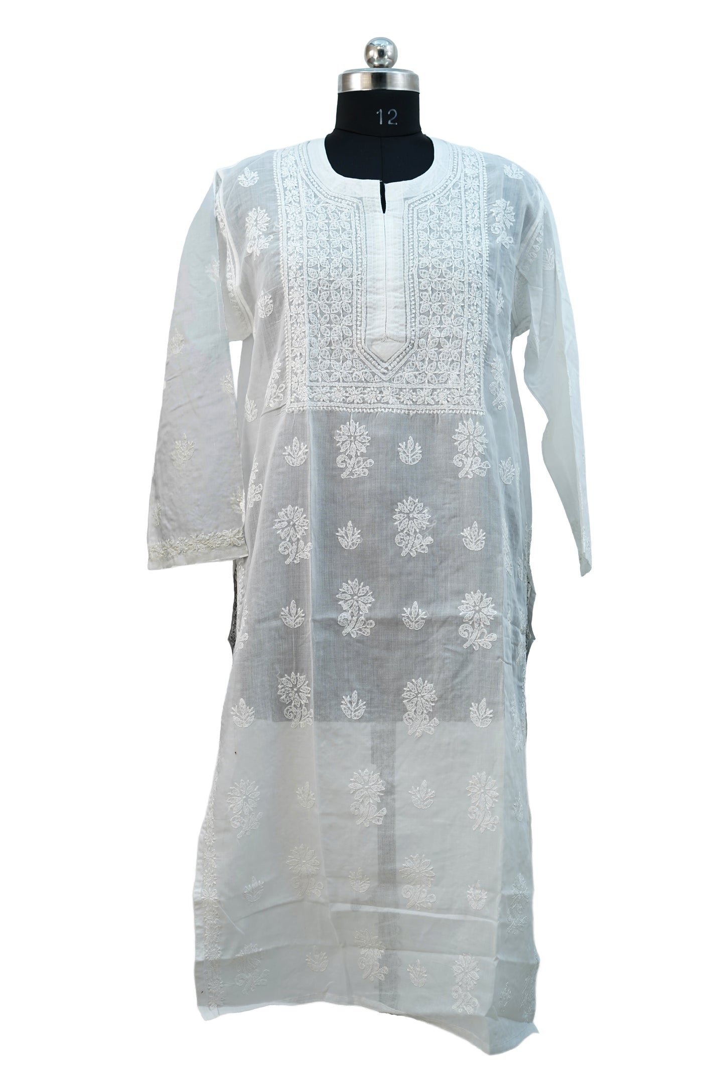 Cotton Chikenkari White Kurti
