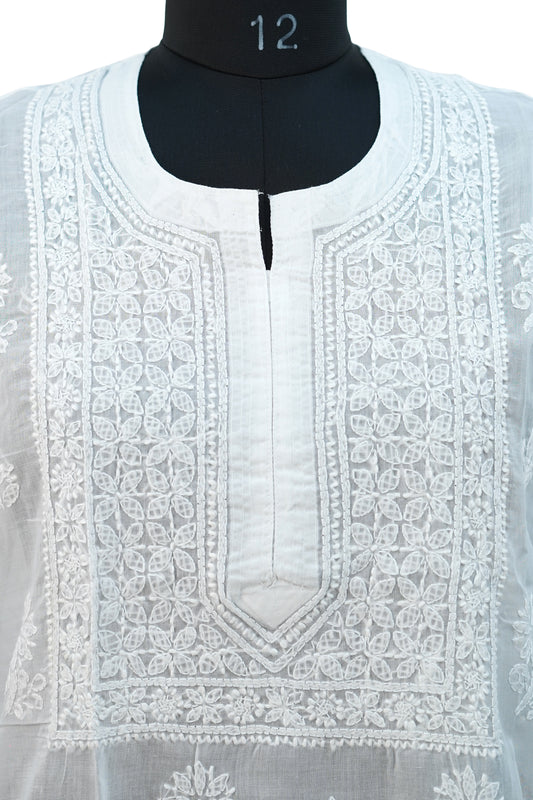 Cotton Chikenkari White Kurti