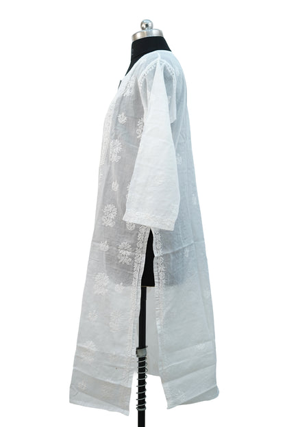 Cotton Chikenkari White Kurti