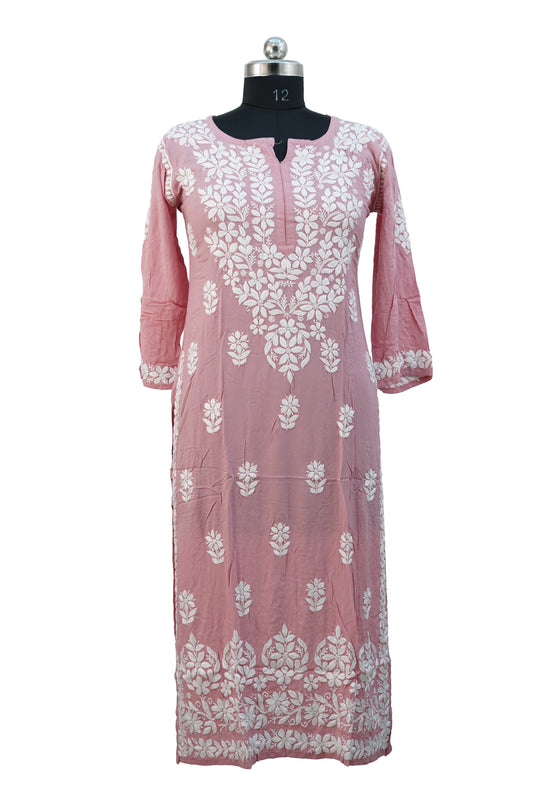 Modal 3D Chikenkari Kurti-Onion Pink