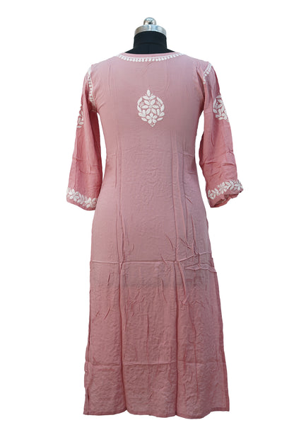 Modal 3D Chikenkari Kurti-Onion Pink