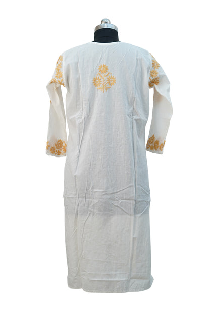 White Long kurti with Yellow Chickenkari