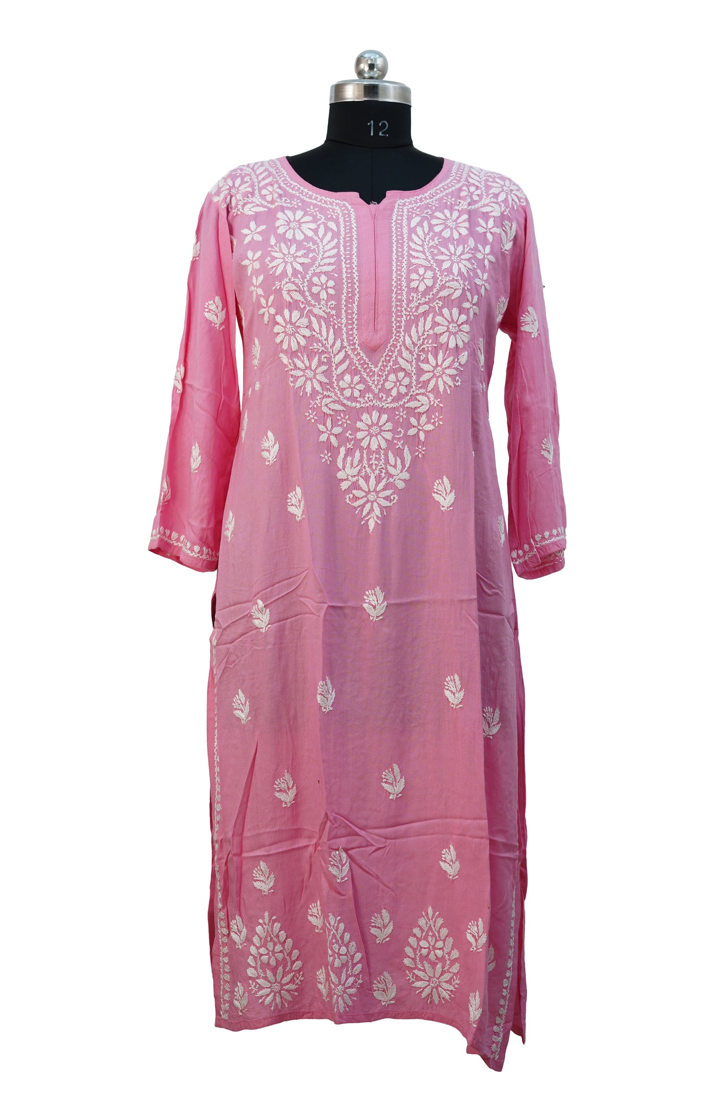Modal Chikenkari Long -Pink Kurti