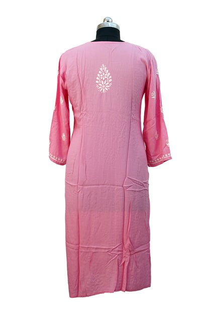Modal Chikenkari Long -Pink Kurti