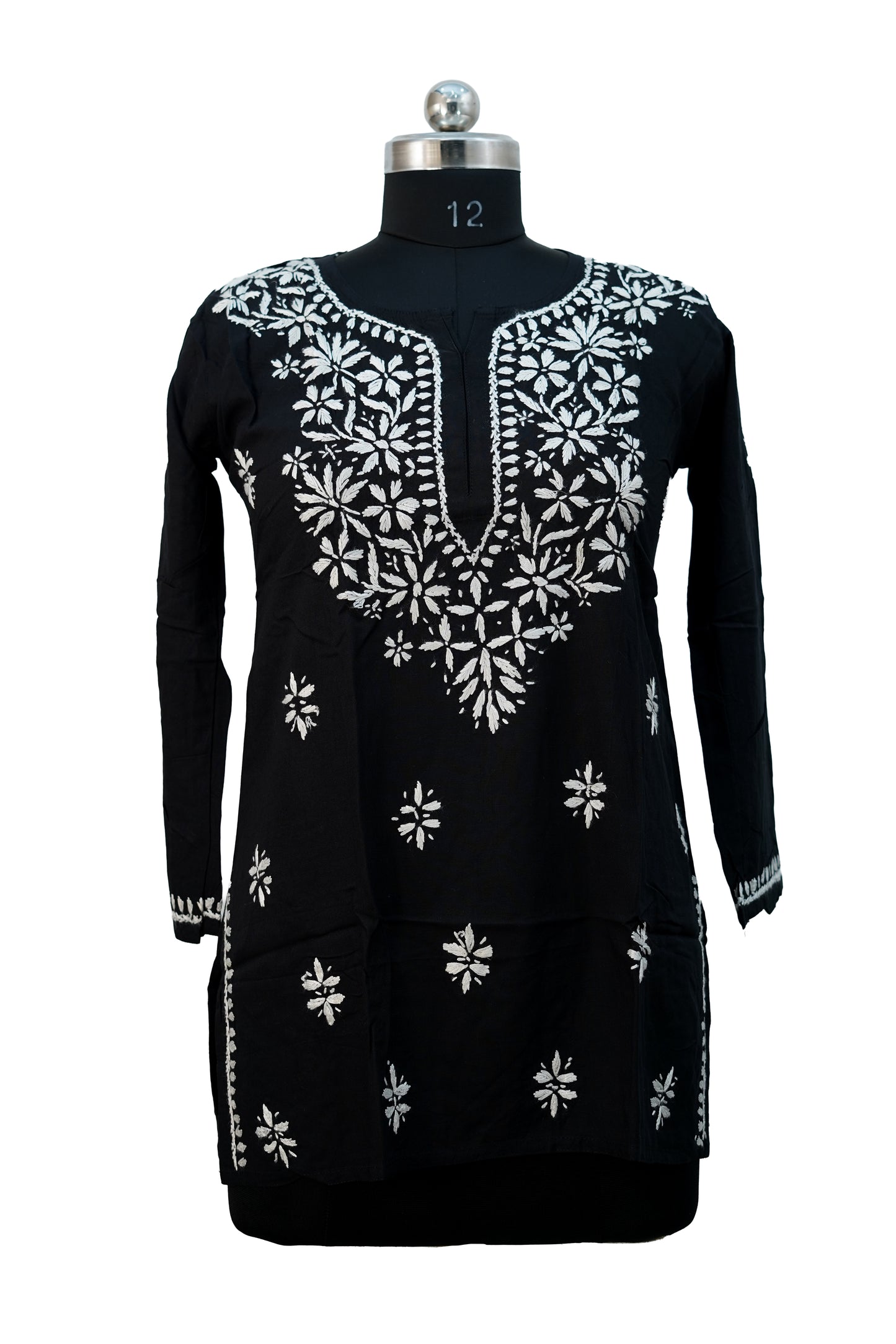 Modal Chikenkari Embroidery-Black Short Kurti
