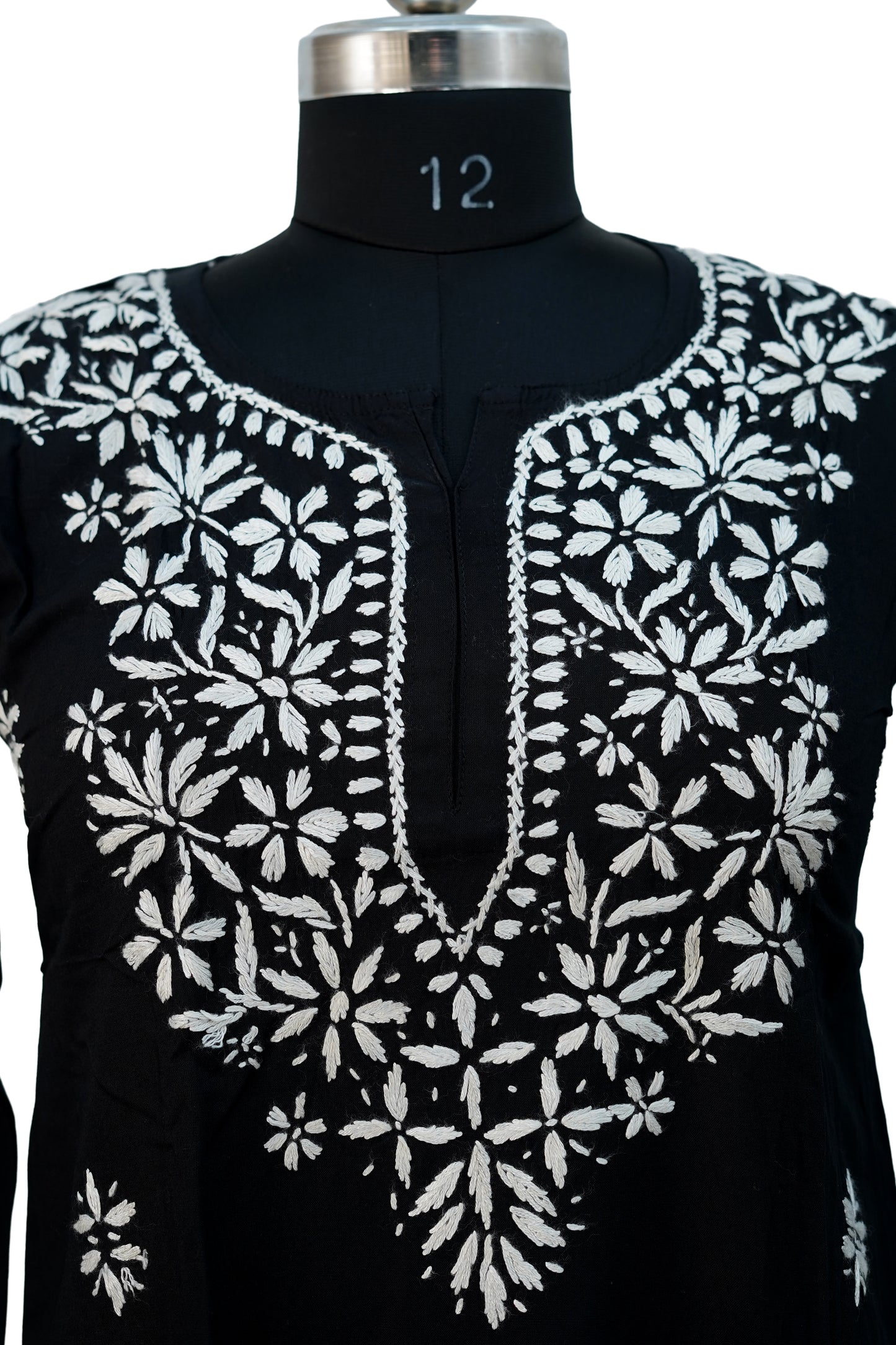 Modal Chikenkari Embroidery-Black Short Kurti