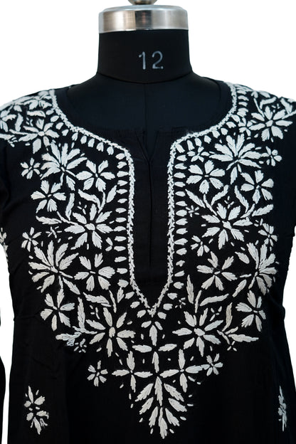 Modal Chikenkari Embroidery-Black Short Kurti