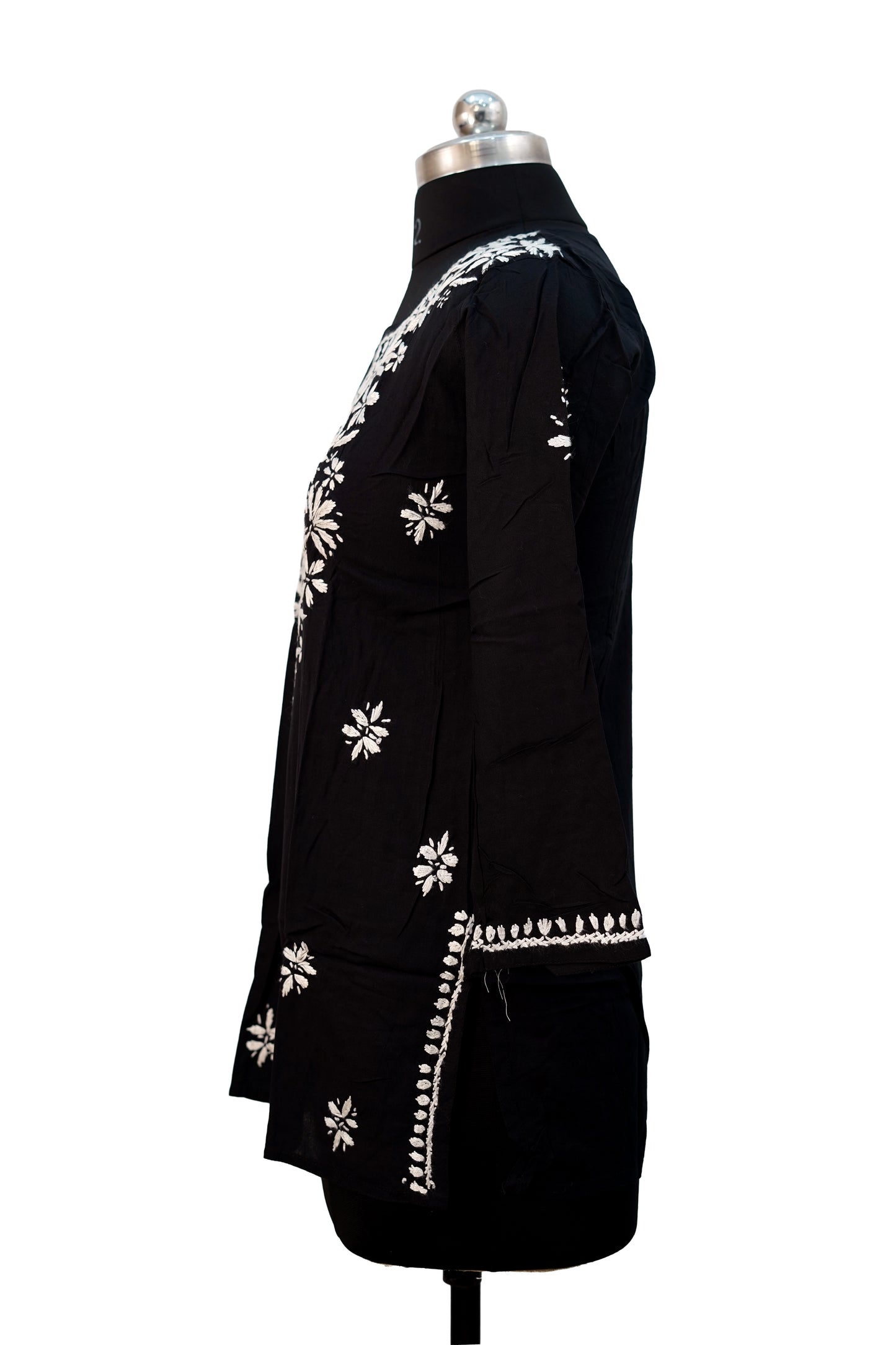 Modal Chikenkari Embroidery-Black Short Kurti