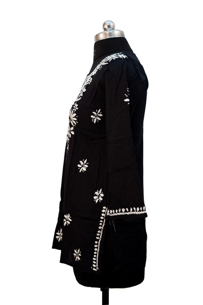 Modal Chikenkari Embroidery-Black Short Kurti