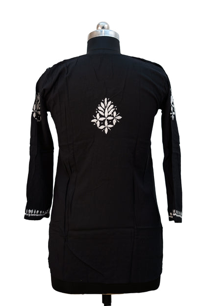 Modal Chikenkari Embroidery-Black Short Kurti