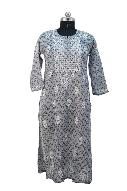Cotton printed Long Kurti with Embroidery