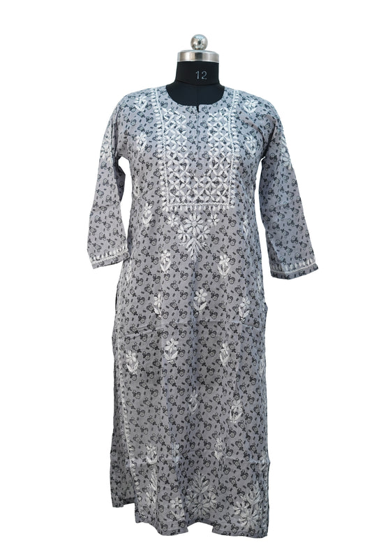 Cotton printed Long Kurti with Embroidery