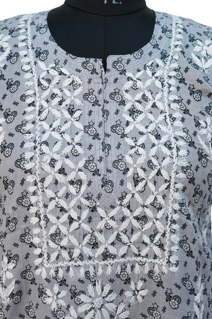 Cotton printed Long Kurti with Embroidery