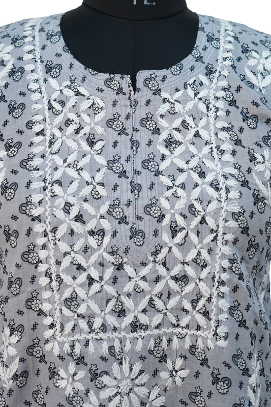 Cotton printed Long Kurti with Embroidery