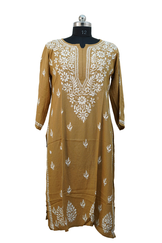 Modal Chikenkari Brown Kurti
