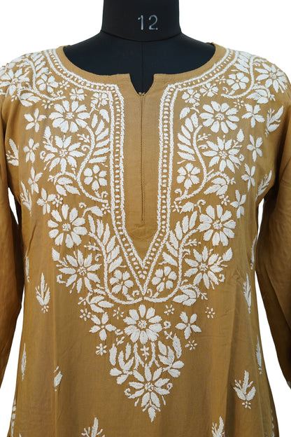 Modal Chikenkari Brown Kurti