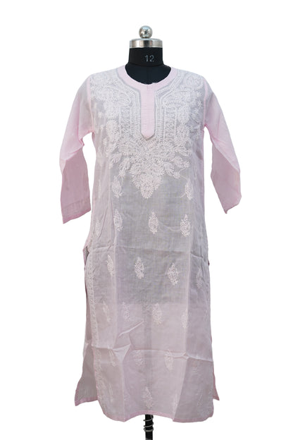 Pure Cotton Chikenkari Kurti-Pink