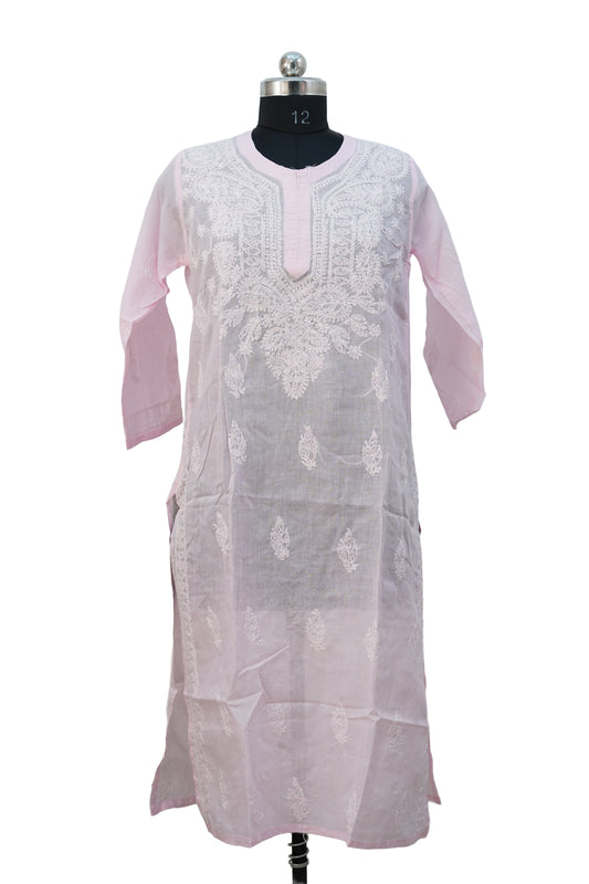 Pure Cotton Chikenkari Kurti-Pink