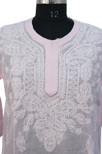 Pure Cotton Chikenkari Kurti-Pink