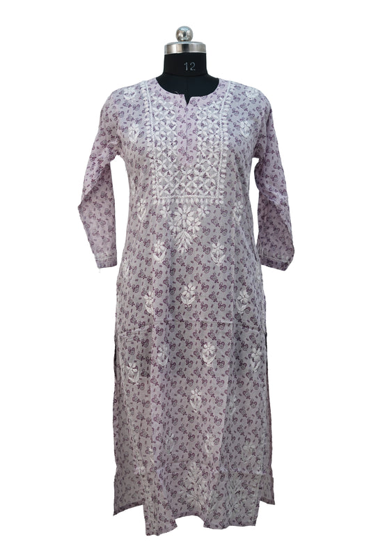Cotton Printed Long Kurti with Embroidery