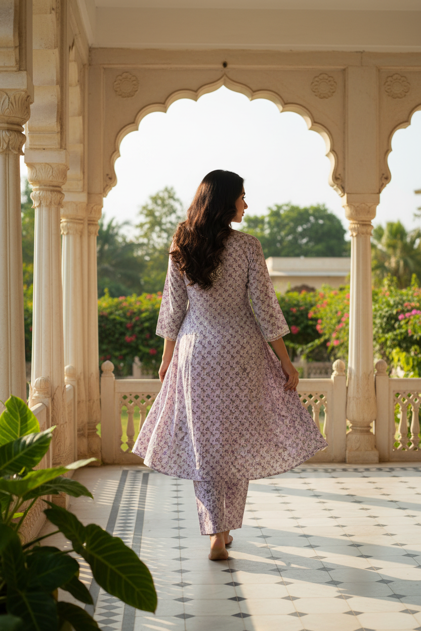 Cotton Printed Long Kurti with Embroidery