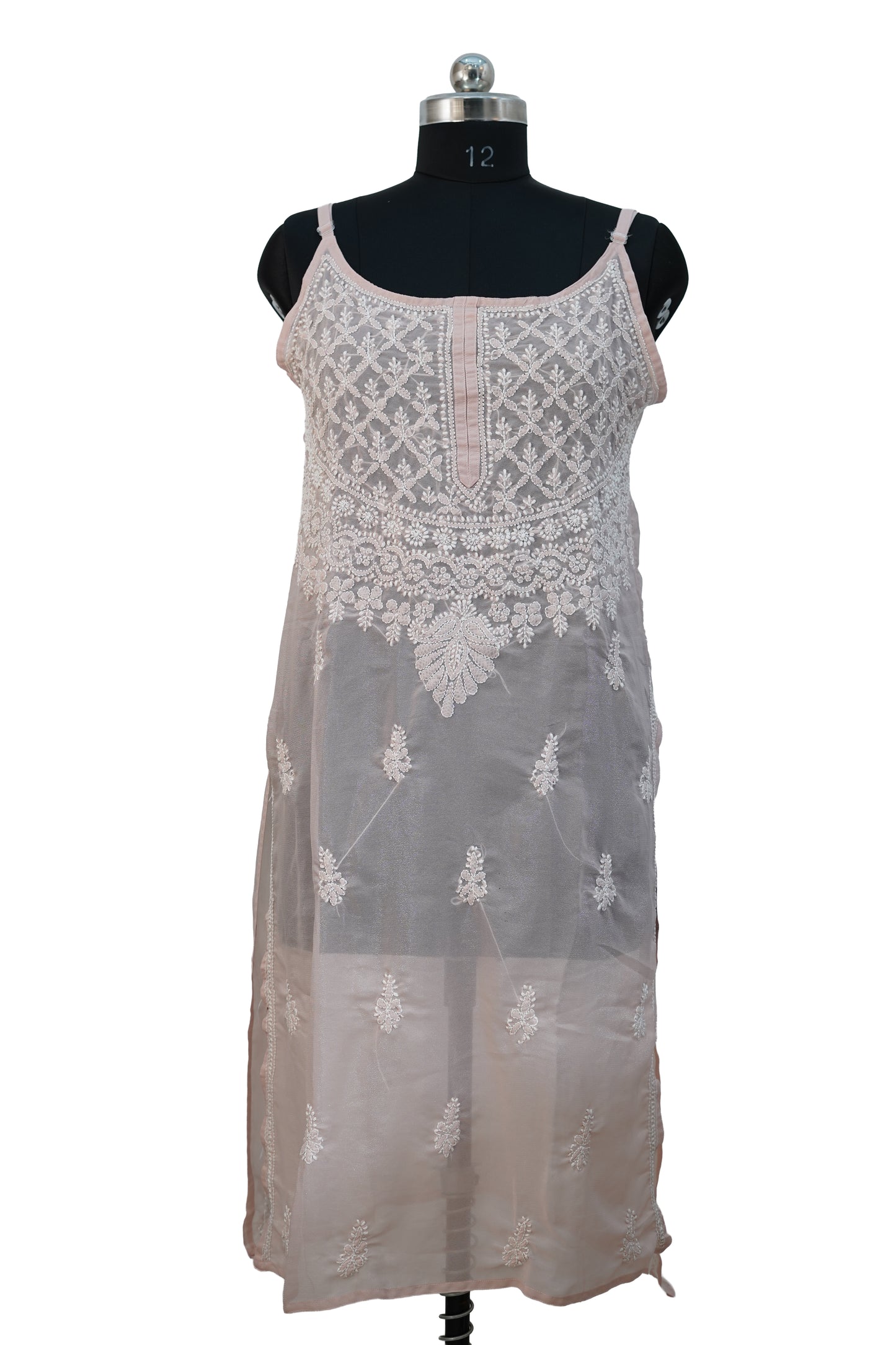 Shimmer strappy kurti- Elegant Partywear in Peach color