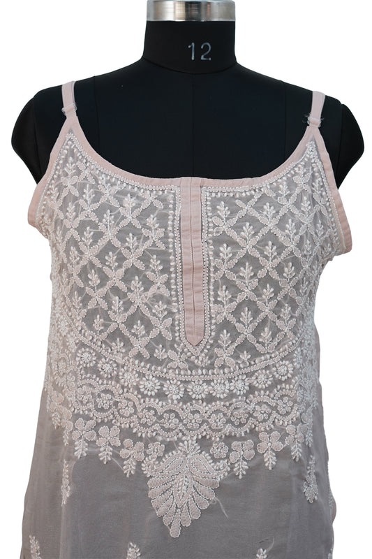 Shimmer strappy kurti- Elegant Partywear in Peach color