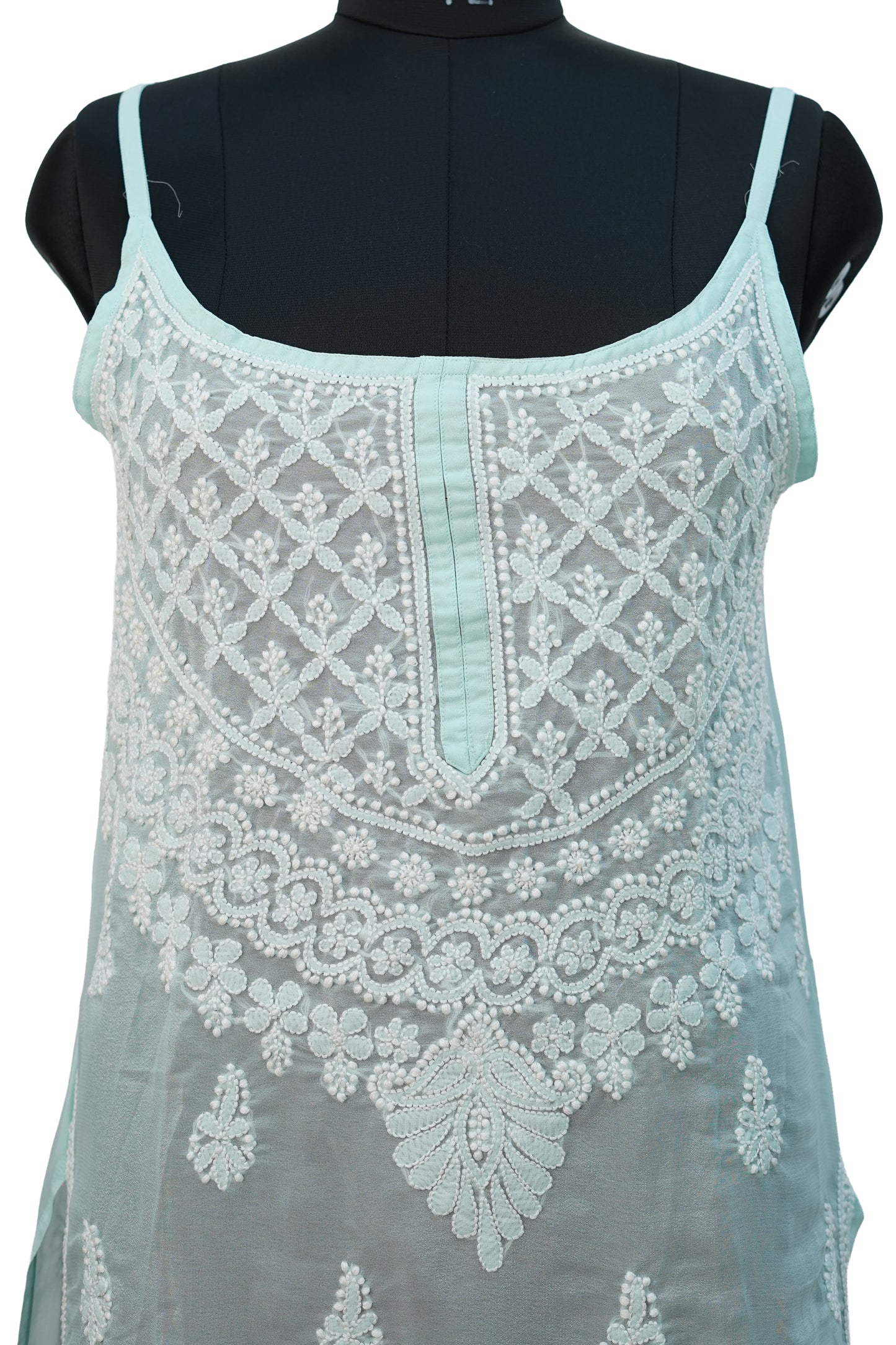 Sea-green shimmer strappy kurti- Elegant Partywear