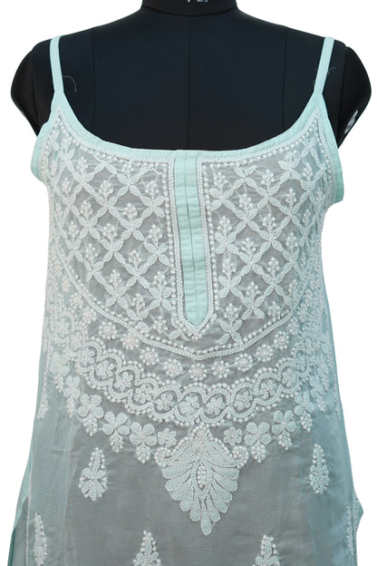 Sea-green shimmer strappy kurti- Elegant Partywear