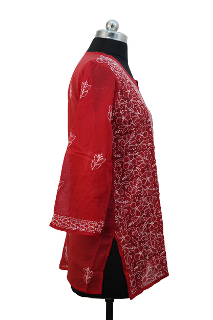 Cotton Jaal Chikenkari-Short Kurti