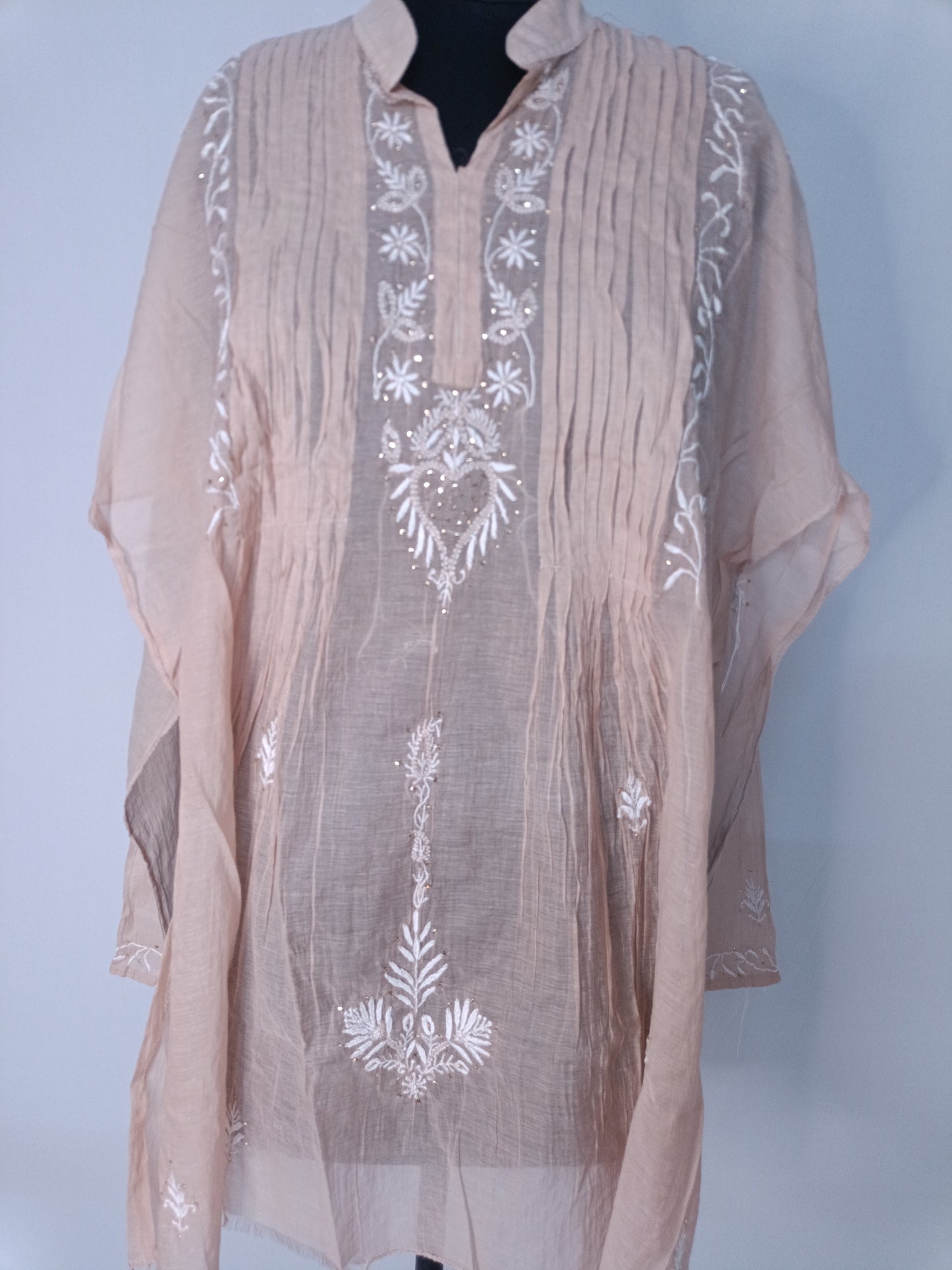 Mul Mukesh Shirt – Elegant Semi-stitched Chikankari Kurti - Brown