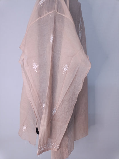 Mul Mukesh Shirt – Elegant Semi-stitched Chikankari Kurti - Brown