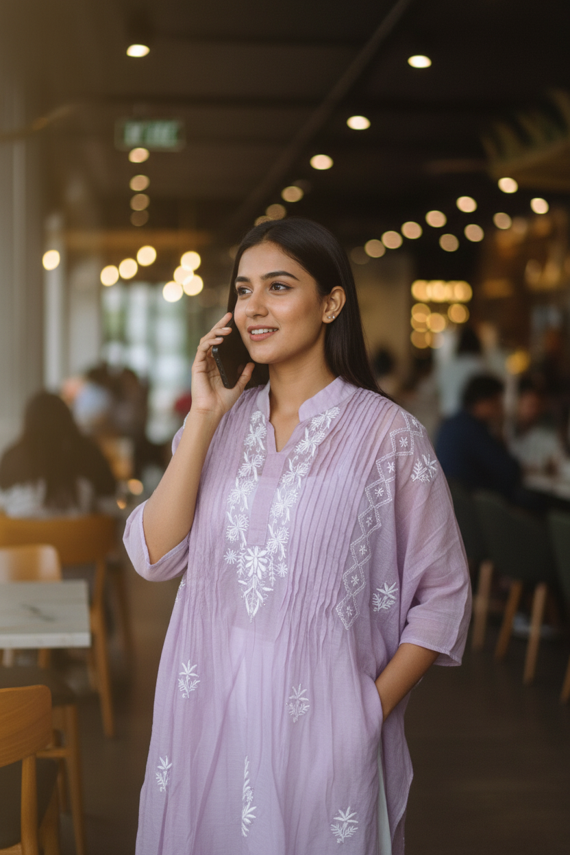 Mul Mukesh Shirt – Elegant Semi-stitched Chikankari Kurti - Purple