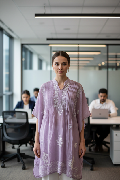 Mul Mukesh Shirt – Elegant Semi-stitched Chikankari Kurti - Purple