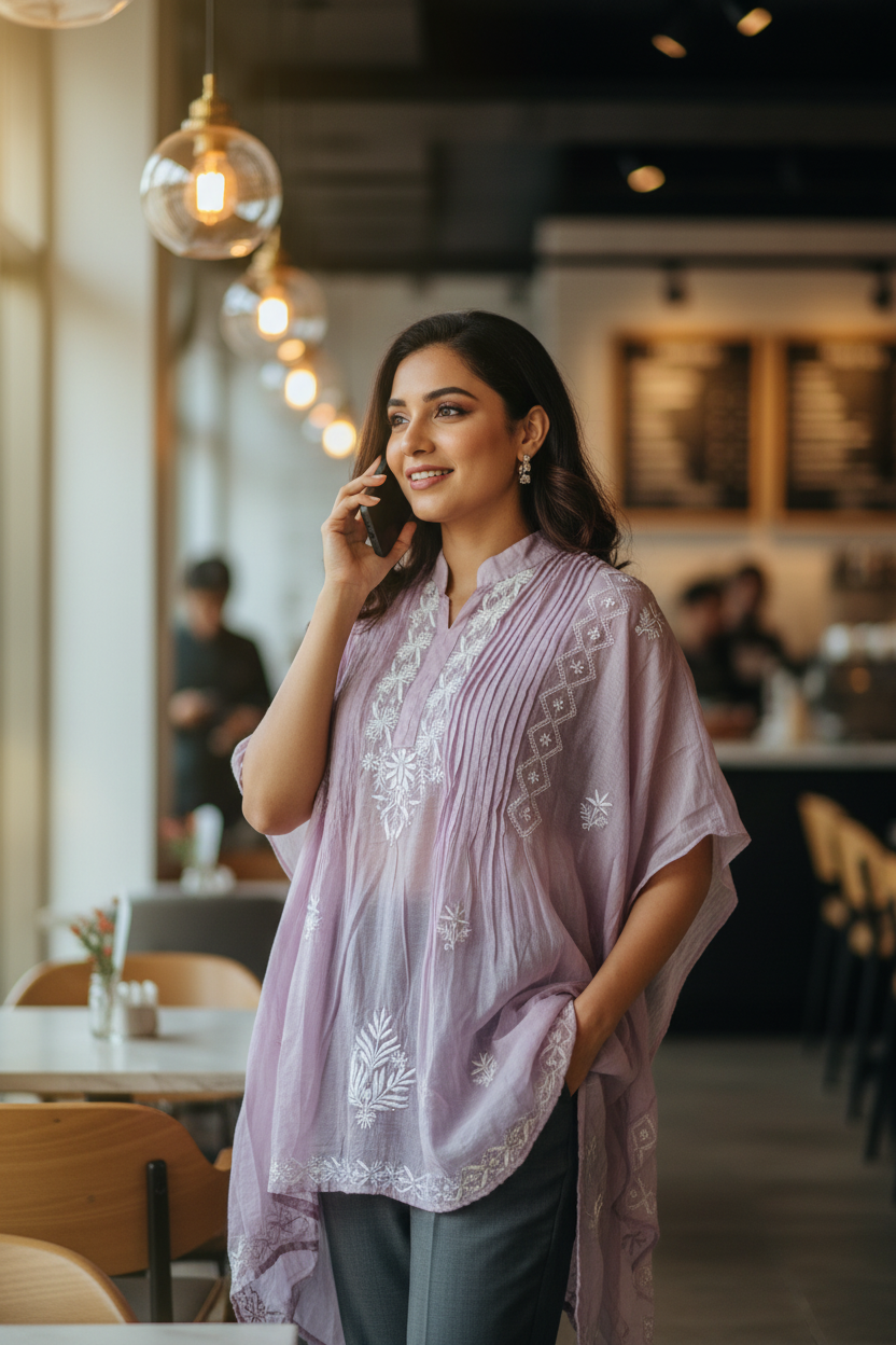 Mul Mukesh Shirt – Elegant Semi-stitched Chikankari Kurti - Purple