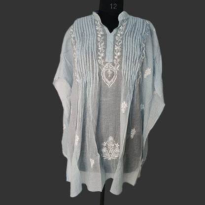 Mul Mukesh Shirt – Elegant Semi-stitched Chikankari Kurti - Blue
