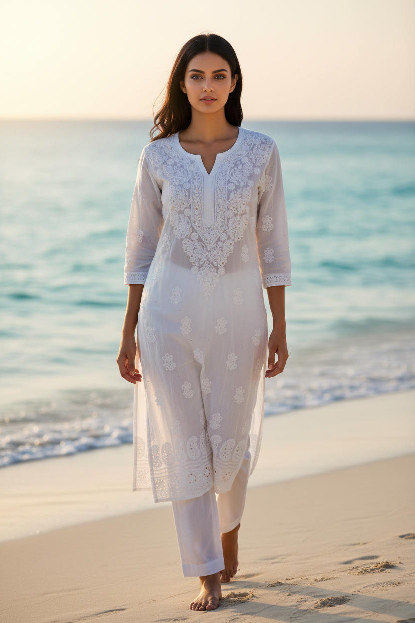 White lace dress on a mannequin against a white background