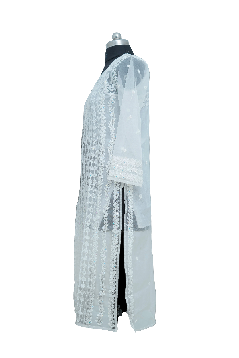 White Organza sequence kurti with Inner-Elegant Partywear