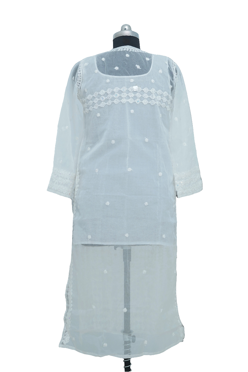 White Organza sequence kurti with Inner-Elegant Partywear