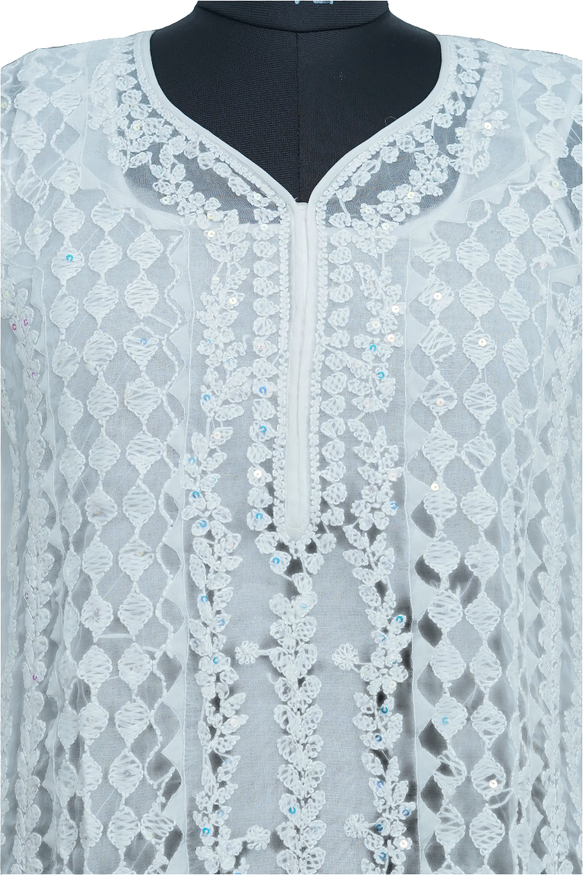 White Organza sequence kurti with Inner-Elegant Partywear
